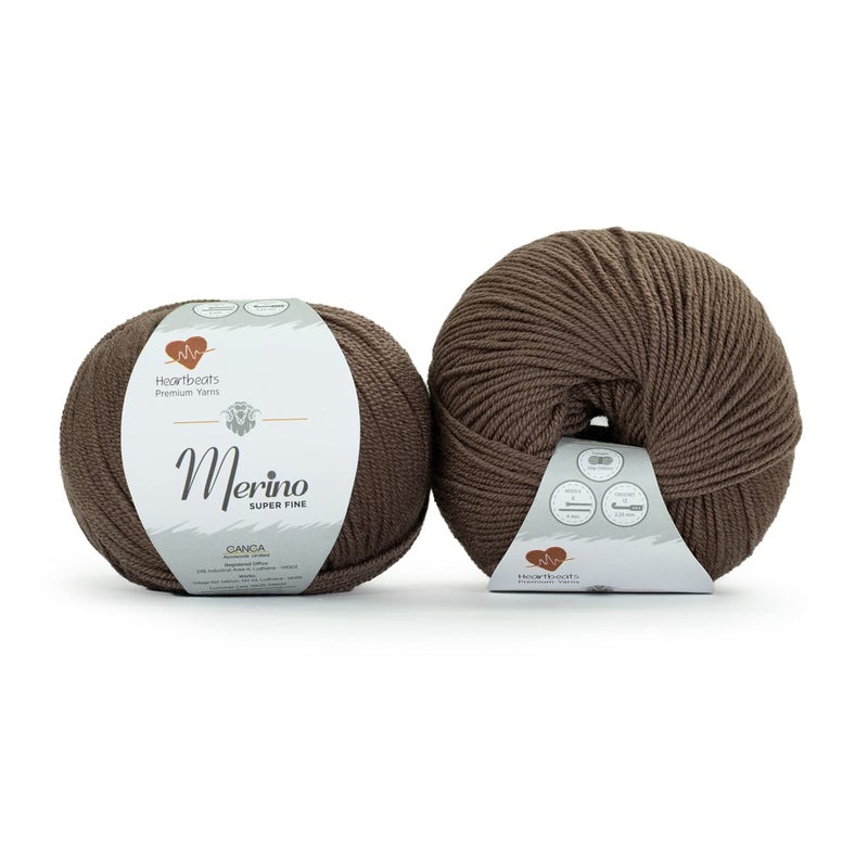 Heartbeats Merino Superfine,is 100% Pure New Wool Mark Certified. Oekotex Class 1 Certified. Pack of 2 Balls-50Gm Each. MSF9 Light Brown - Image 2