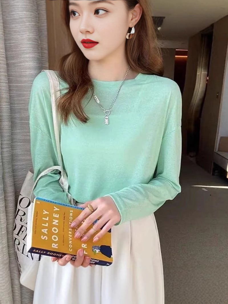 Ice Silk Short-Sleeved T-Shirt For Women Summer Black Bottoming Shirt Slightly See-Through Mesh Top Ultra-Thin Mask Sun Protection - Image 5
