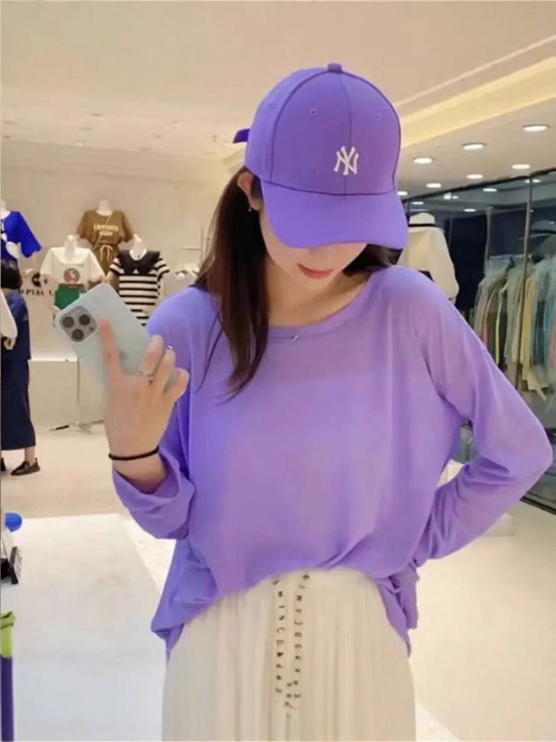 Ice Silk Short-Sleeved T-Shirt For Women Summer Black Bottoming Shirt Slightly See-Through Mesh Top Ultra-Thin Mask Sun Protection - Image 4