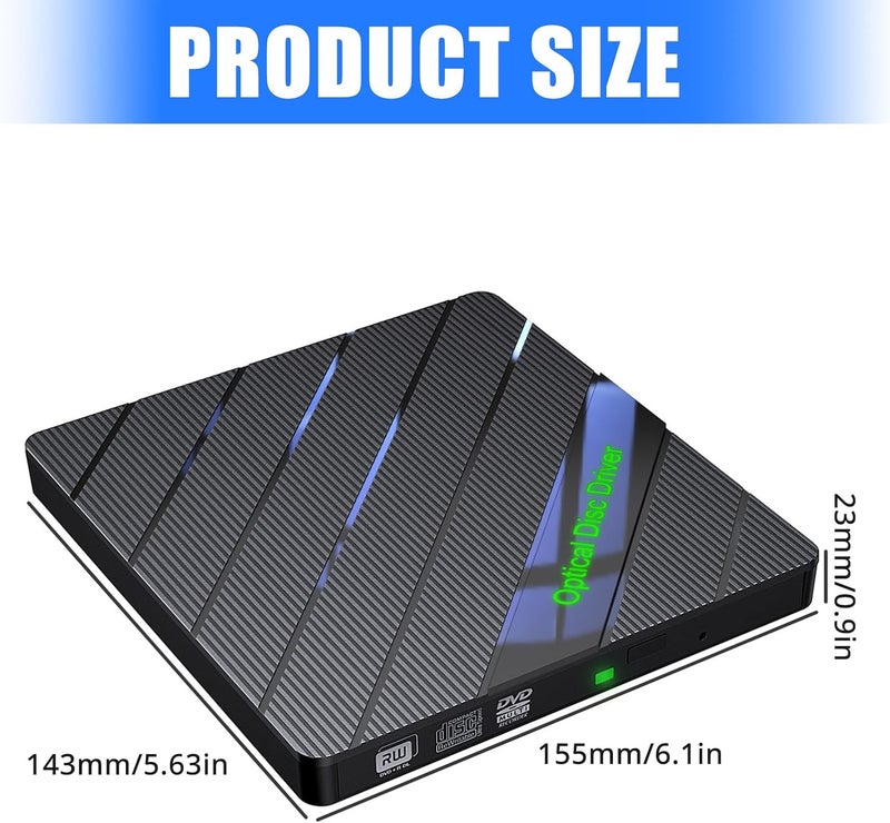 External Disc Drives for Laptop USB3.0 Type C Portable Disc Burners External Drives with Card Slot for Reader - Image 3