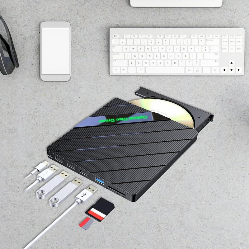 External Disc Drives for Laptop USB3.0 Type C Portable Disc Burners External Drives with Card Slot for Reader - Image 2