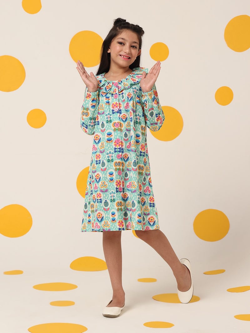 شيري أند جيري فستان Cherry & Jerry سيرساكر منقوش بقصة A-line - طول الركبة، تصميم ناعم وعملي لكل يوم. - Image 1