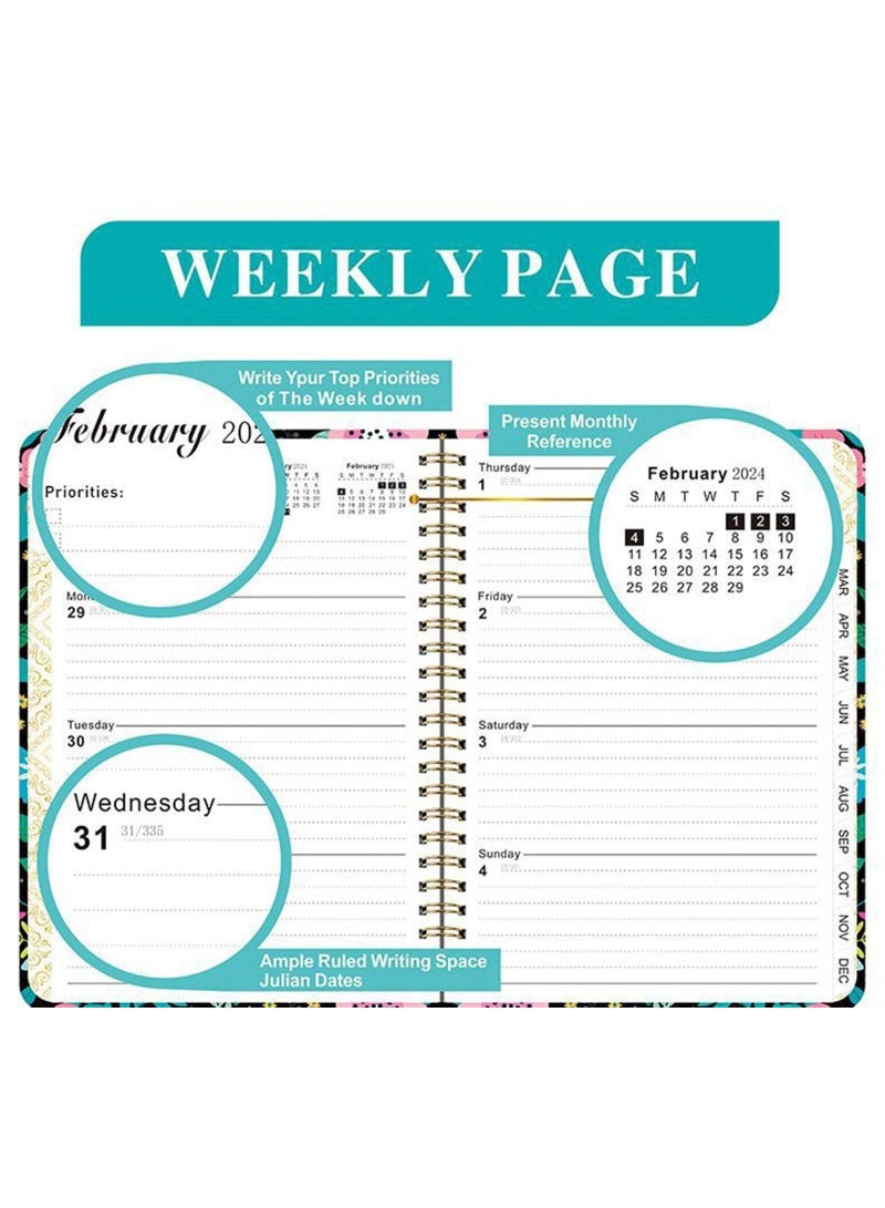 بيوينتي مخطط أسبوعي وشهري لعام ٢٠٢٤، يناير - ديسمبر، غلاف غير لامع، سلكي، غلاف مقوى، مخطط أهداف ورؤية السنة التقويمية - منظم أجندة شهري/أسبوعي، ملون، A01 - Image 3