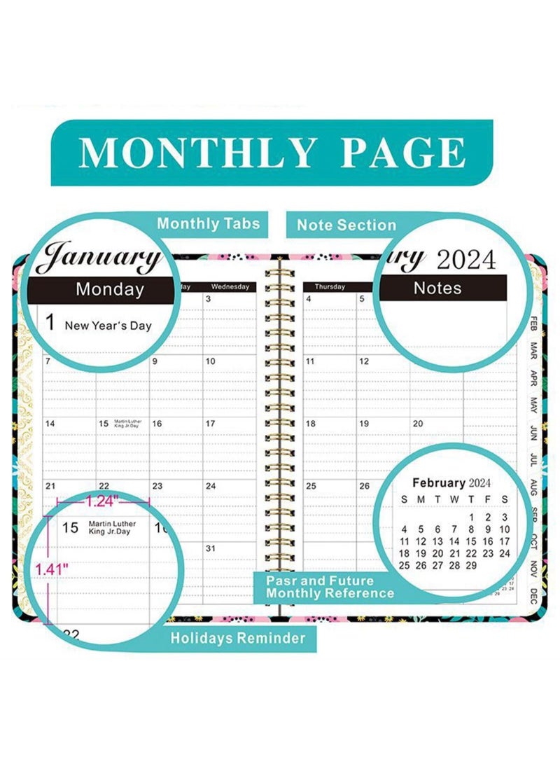 بيوينتي مخطط أسبوعي وشهري لعام ٢٠٢٤، يناير - ديسمبر، غلاف غير لامع، سلكي، غلاف مقوى، مخطط أهداف ورؤية السنة التقويمية - منظم أجندة شهري/أسبوعي، ملون، A01 - Image 2