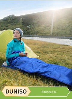 DUNISO Sleeping Bag,Hooded Single Sleeping Bag,Lightweight Outdoor Camping Equipment with Compression Sack Cotton Hollow Filled for Backpacking/Hiking/Naturehike/Camping/Mountaineering with Compression Sack(blue)  - Image 1