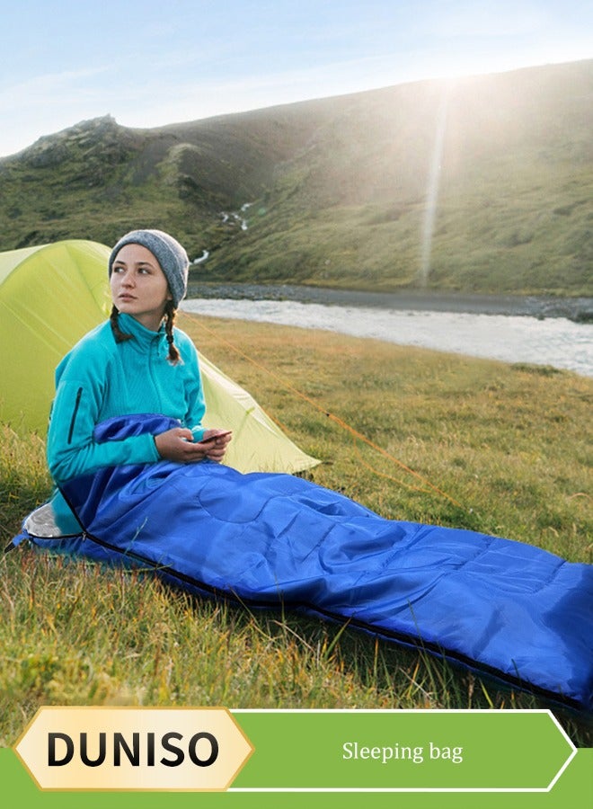 DUNISO Sleeping Bag,Hooded Single Sleeping Bag,Lightweight Outdoor Camping Equipment with Compression Sack Cotton Hollow Filled for Backpacking/Hiking/Naturehike/Camping/Mountaineering with Compression Sack(blue)  - Image 1