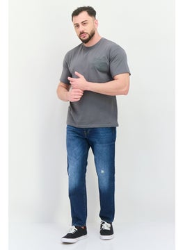 Fudo Men Crew Neck Short Sleeve Brand Logo T-Shirt, Grey  - Image 2