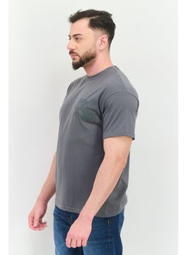 Fudo Men Crew Neck Short Sleeve Brand Logo T-Shirt, Grey  - Image 3