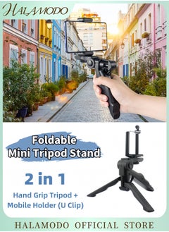 HALAMODO Mini Tripod Stand with Hand Grip Adjustable Phone Holder Portable Camera Mount for Smartphones DSLR GoPro Compact and Foldable Stabilizer for Photography Video Recording and Live Streaming  - Image 1