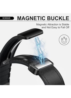 KENSUO Magnetic Leather Band Compatible with Samsung Galaxy Watch 7/6/5/4/Active 2 40mm 44mm/Watch 6 Classic 43mm 47mm/Watch 5 Pro 45mm/Watch 4 Classic 42mm 46mm, 20mm Strap for Men, Black  - Image 3