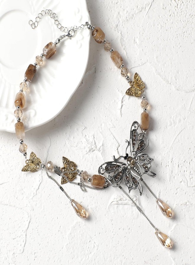 MOSTORY Butterfly Fairy Necklace for Renaissance - Vintage Renfaire Choker for Woodland Fairy Costume Women Retro Cosplay, Acrylic, No Gemstone - Image 4