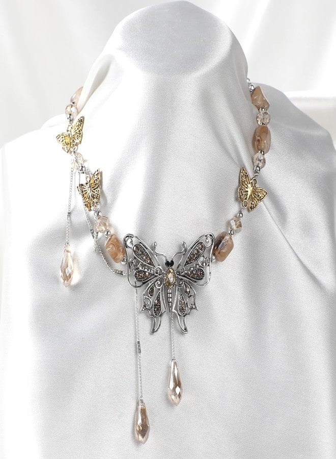 MOSTORY Butterfly Fairy Necklace for Renaissance - Vintage Renfaire Choker for Woodland Fairy Costume Women Retro Cosplay, Acrylic, No Gemstone - Image 5