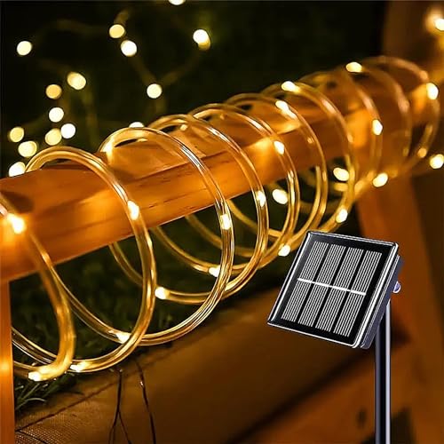 GIGAWATTS GW-502-200 22m Solar Strip Lights 200 LED | 8 Modes Rope Lamp with 800mAh Ni-MH Battery, Waterproof Solar Strip Light Outdoor for Garden, Home & Diwali Decoration (Pack of 1, Warm White) - Image 1