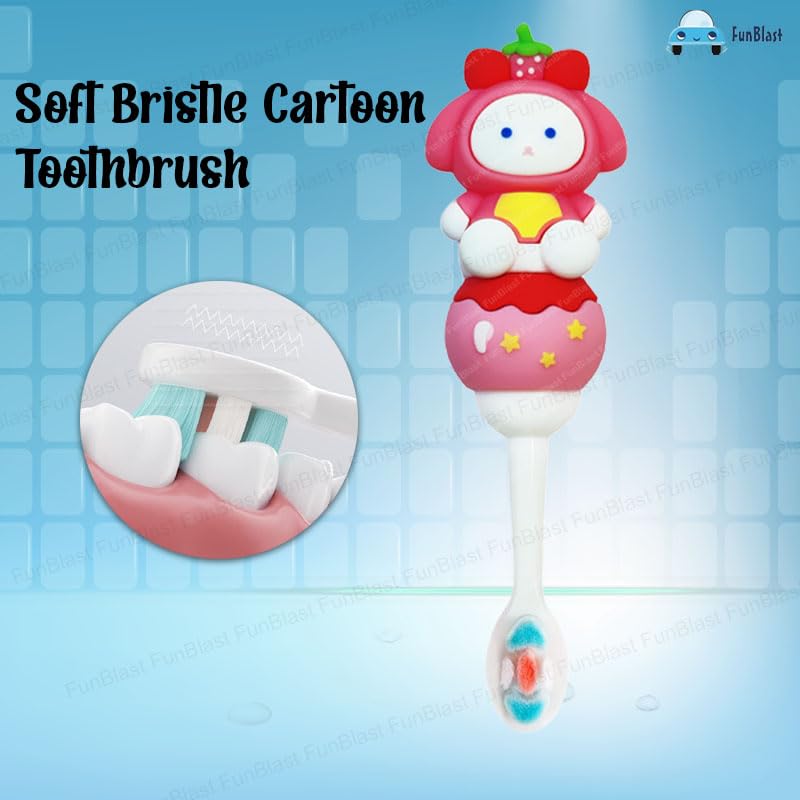 FunBlast Soft Bristle Cartoon Toothbrush - Animal Design Softs Tooth Brush, Extra Microfiber Soft Bristles Toothbrush for 2-7 Years old Children, Manual Toothbrush for Kids, Boys and Girls (Doll) - Image 3
