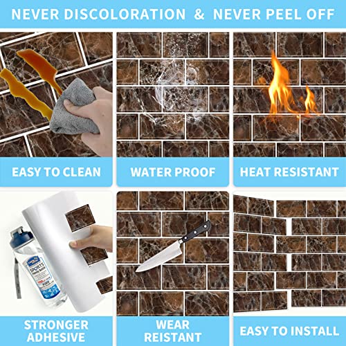 URCOLOR 10-Sheet Peel and Stick backsplash for Kitchen,12"x12" Self Adhesive Wall Tile on Back Splashes for Bathroom Brown Marble - Image 5