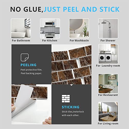 URCOLOR 10-Sheet Peel and Stick backsplash for Kitchen,12"x12" Self Adhesive Wall Tile on Back Splashes for Bathroom Brown Marble - Image 4