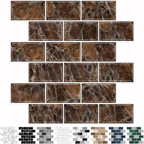 URCOLOR 10-Sheet Peel and Stick backsplash for Kitchen,12"x12" Self Adhesive Wall Tile on Back Splashes for Bathroom Brown Marble - Image 1