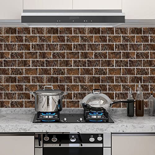 URCOLOR 10-Sheet Peel and Stick backsplash for Kitchen,12"x12" Self Adhesive Wall Tile on Back Splashes for Bathroom Brown Marble - Image 2