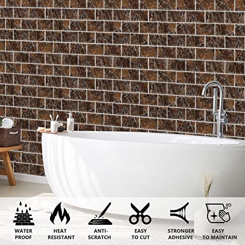 URCOLOR 10-Sheet Peel and Stick backsplash for Kitchen,12"x12" Self Adhesive Wall Tile on Back Splashes for Bathroom Brown Marble - Image 3