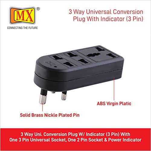 MX 3 Way Multiplug Adaptor 3 pin Universal Multi Plug Wall Point Socket Cordless Extension Board Travel Adapter Led Indicator Surge Protection (3 PIN -1 Socket + 2 PIN -2 Socket) - Image 4