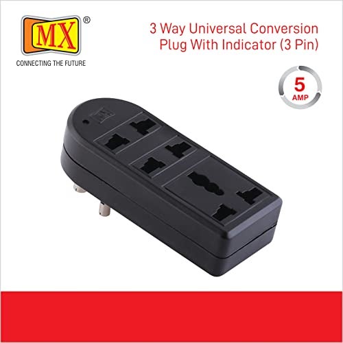 MX 3 Way Multiplug Adaptor 3 pin Universal Multi Plug Wall Point Socket Cordless Extension Board Travel Adapter Led Indicator Surge Protection (3 PIN -1 Socket + 2 PIN -2 Socket) - Image 5