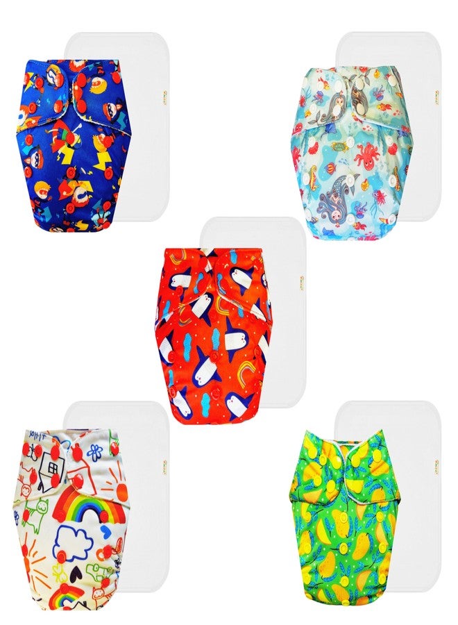 Dumbledo Premium Cloth Diaper with Cotton Insert (Pack of 5) | Soft & Gentle | Leakproof | Quick Dry | All-Day Wear | 3 Months - 3 Years | Unisex Baby - Image 1