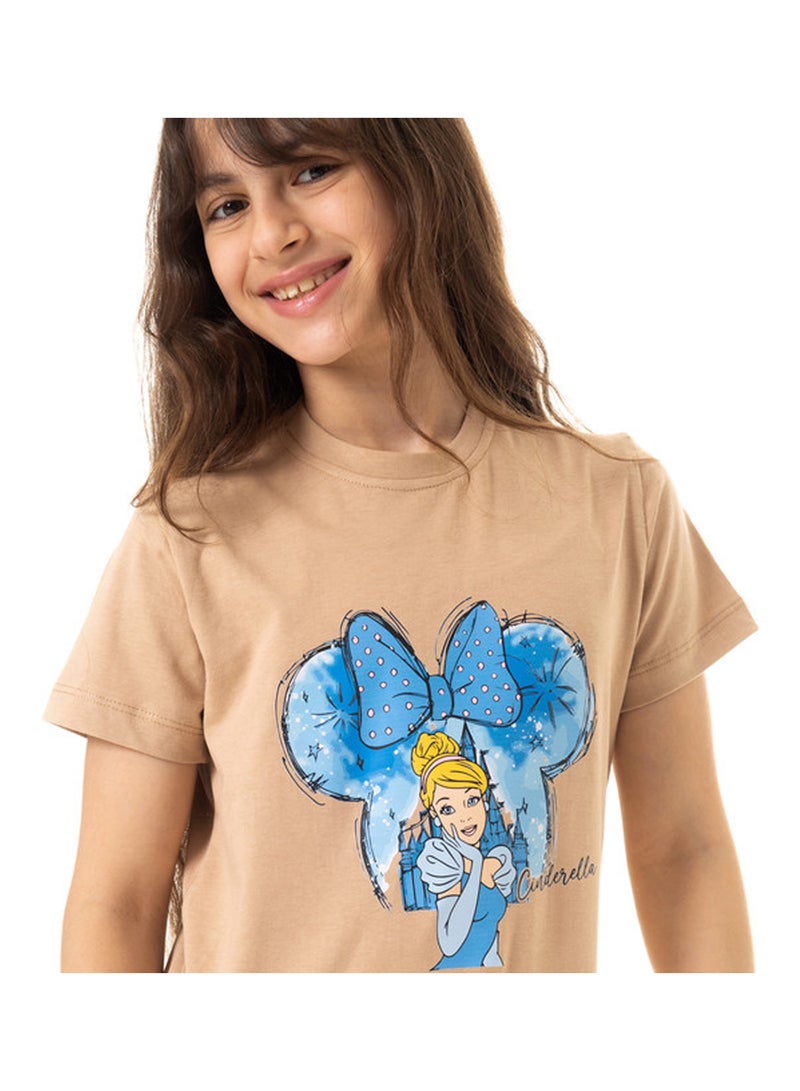 Andora "Cinderella" Print Slip On Cotton Girls T-Shirt - Beige - Image 4