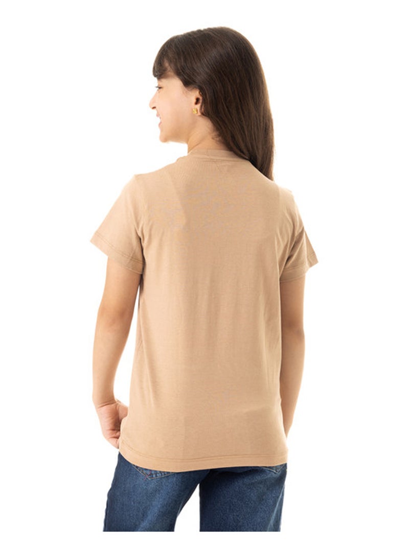 Andora "Cinderella" Print Slip On Cotton Girls T-Shirt - Beige - Image 3