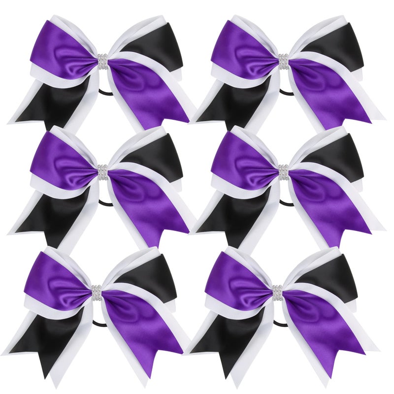 Cheerleader Bows 8 Inch 3 Colors 2 Layers 6 Pcs Jumbo Ponytail Holder Cheerleading Bows for High School College Hair Elastic Hair Tie PurpleBlack