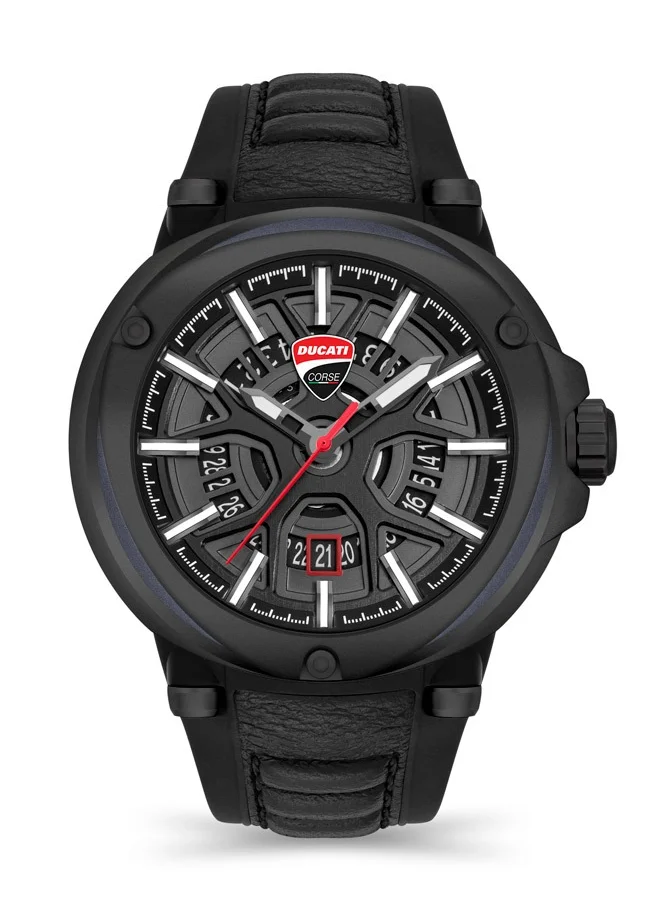 دوكاتي كورس Ducati Partenza Black Silicon With Italian Leather Strap Upper Watch For Men Water Resistant 10 Atm - DTWGN0000104