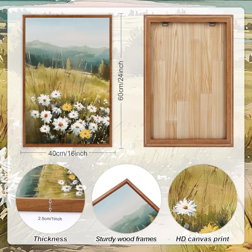 KAIRNE Field Canvas Wall Art,Vintage Landscape Wall Decor,Wildflower Prints Set of 3(16”X24”),Nature Botanical Floral Posters,Rustic Paintings for Kitchen Living Room Bedroom Farmhouse Decor,Framed - Image 2