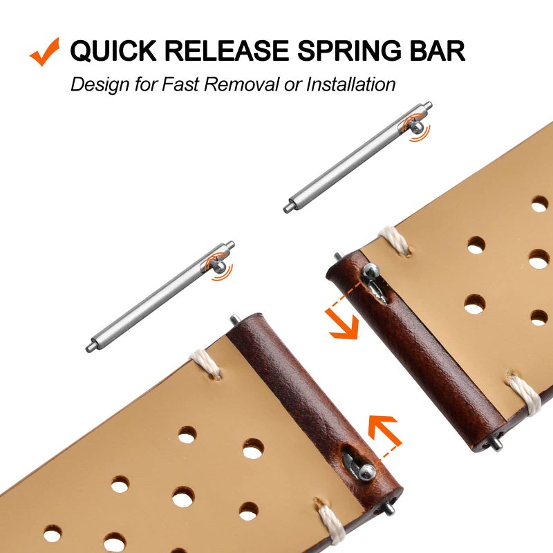 ANNEFIT Vintage Leather Watch Strap 22mm, Quick Release Replacement Band for Men and Women with Black Buckle (Brown) - Image 5