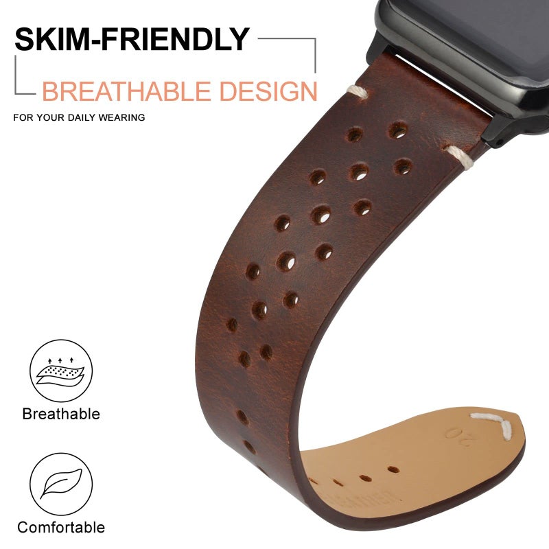 ANNEFIT Vintage Leather Watch Strap 22mm, Quick Release Replacement Band for Men and Women with Black Buckle (Brown) - Image 4