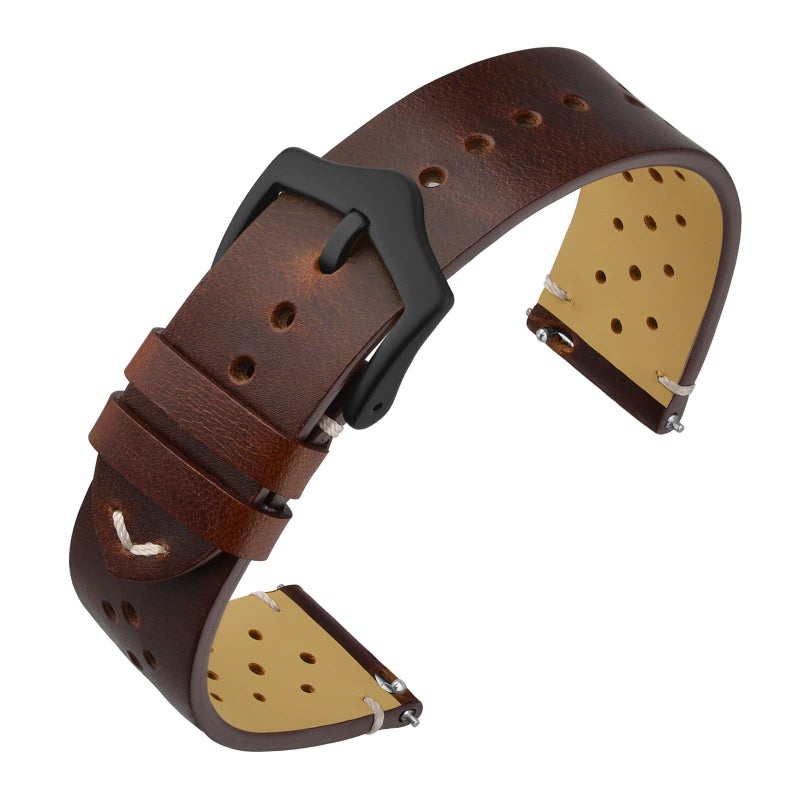 ANNEFIT Vintage Leather Watch Strap 22mm, Quick Release Replacement Band for Men and Women with Black Buckle (Brown) - Image 1