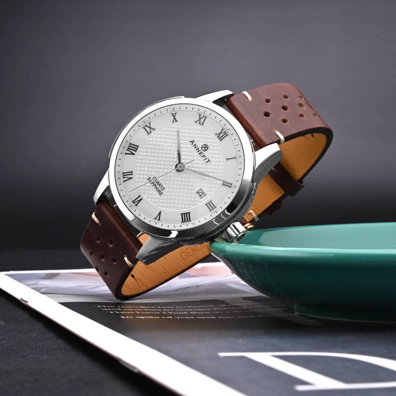 ANNEFIT Vintage Leather Watch Strap 22mm, Quick Release Replacement Band for Men and Women with Black Buckle (Brown) - Image 2