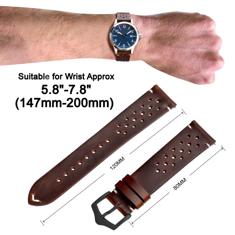 ANNEFIT Vintage Leather Watch Strap 22mm, Quick Release Replacement Band for Men and Women with Black Buckle (Brown) - Image 3