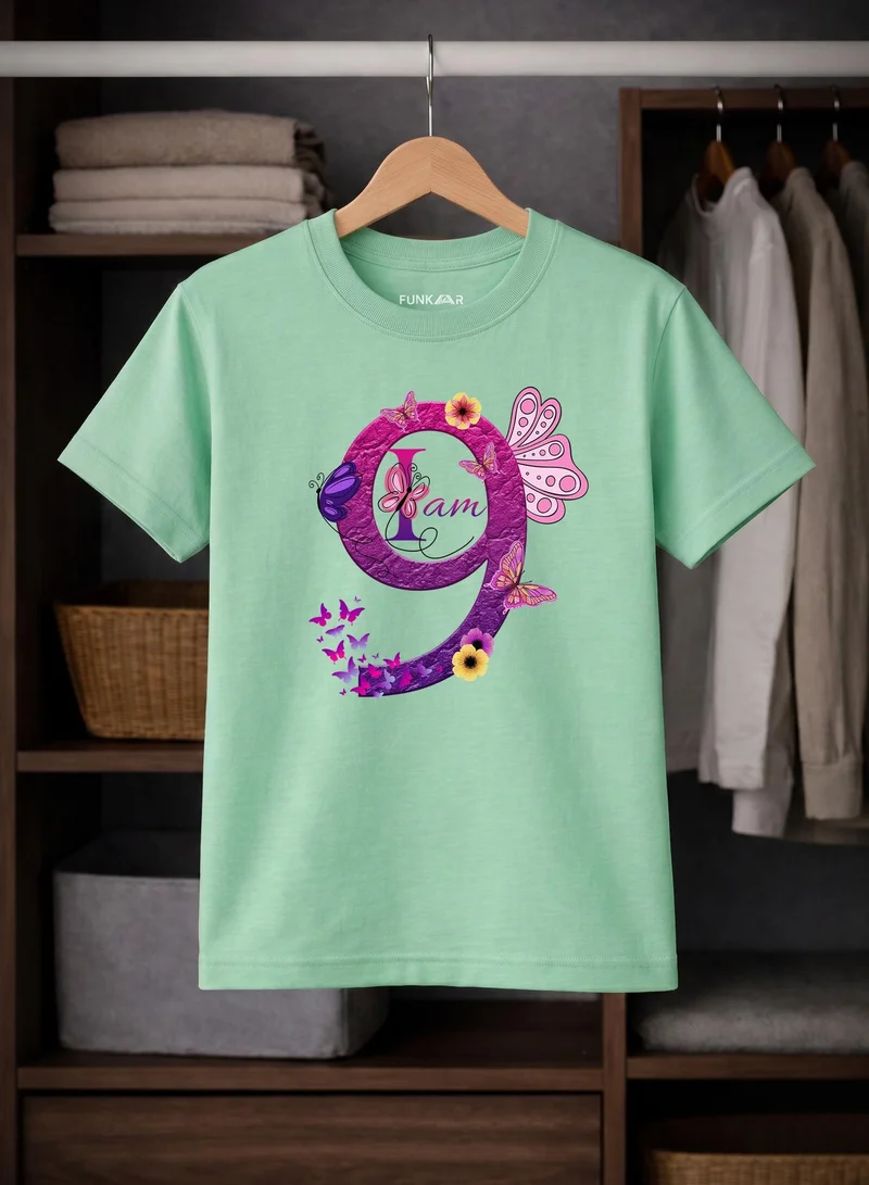 Funkaar Funkaar Birthday Girl, 9th Year Butterfly Birthday Graphic Print T-Shirt
