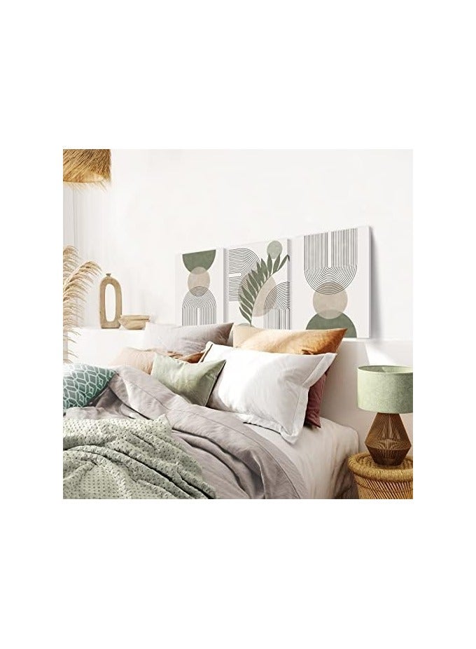 Today Idea Sage Green Boho Wall Art Set of 3, Minimalist Framed Geometric Line Leaf Sun Moon Beige Canvas Artwork Paintings, Abstract Botanical Room Decor, Posters & Prints - Image 3