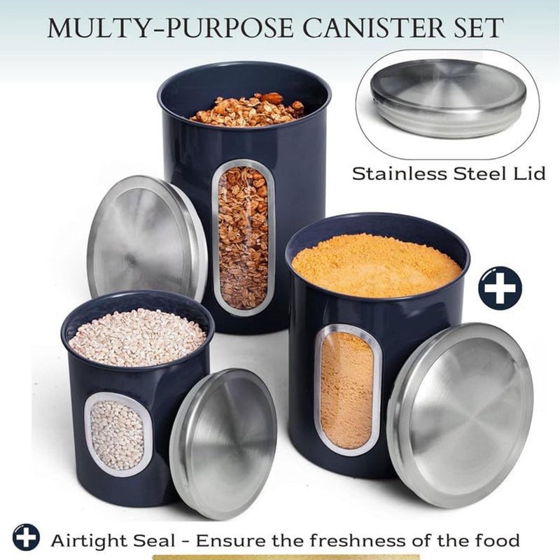 Mixpresso 3-Piece Blue Canisters Set - Airtight Coffee & Tea Organizer  Sugar Canister  Kitchen Jars with See-Through Window - Image 4