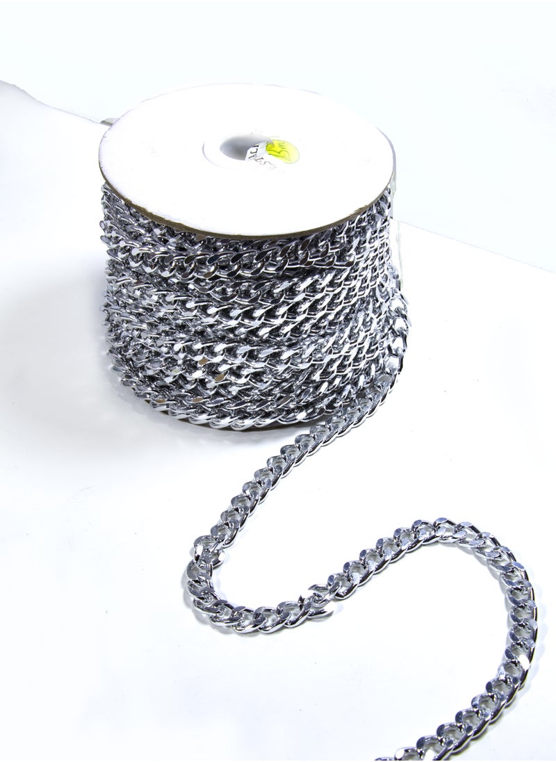 Generic Chain - 20m Heavy-Duty Silver-Plated Curb Chain, 9mm Wide - Ideal for Bag Straps, Jewelry Making, and DIY Crafts  - Image 1