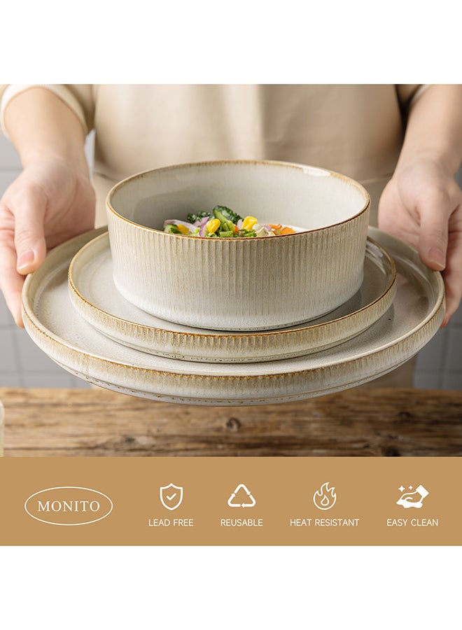 MONITO 16 Piece Stoneware Dinner Set, 4x27cm Dinner Plates, 4x21.5cm Salad Plates, 4x16.5cm Bowls, 4x16oz Coffee Mugs, Modern Design in Glossy Finish, Microwave & Dishwasher Safe - Bonbon Beige  - Image 4