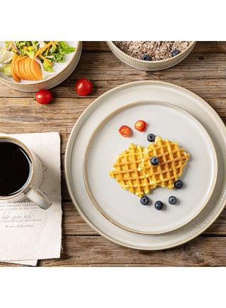 16 Piece Stoneware Dinner Set, 4X27Cm Dinner Plates, 4X21.5Cm Salad Plates, 4X16.5Cm Bowls, 4X16Oz Coffee Mugs, Modern Design In Glossy Finish, Microwave & Dishwasher Safe - Bonbon Beige - view 5