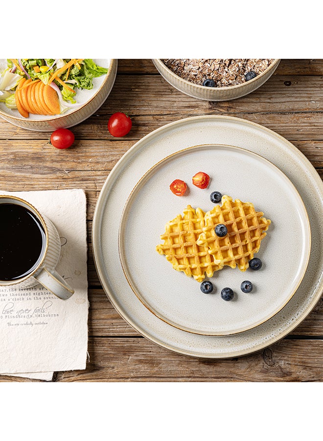 MONITO 16 Piece Stoneware Dinner Set, 4x27cm Dinner Plates, 4x21.5cm Salad Plates, 4x16.5cm Bowls, 4x16oz Coffee Mugs, Modern Design in Glossy Finish, Microwave & Dishwasher Safe - Bonbon Beige  - Image 5