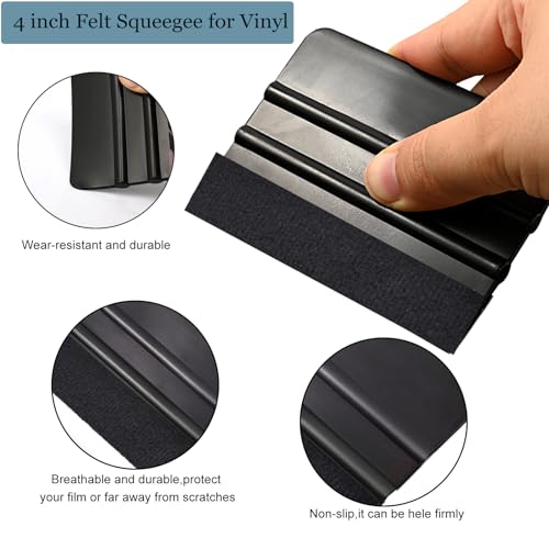 EHDIS 20pcs Vinyl Squeegee 4 Inch /6 inch Felt Edge Vinyl Scraper Decal Applicator Window Tint Tool with Black Fabric Felt Edge for Car Wrapping, Wallpaper Smoothing - Image 4