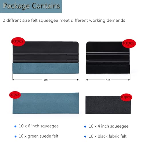 EHDIS 20pcs Vinyl Squeegee 4 Inch /6 inch Felt Edge Vinyl Scraper Decal Applicator Window Tint Tool with Black Fabric Felt Edge for Car Wrapping, Wallpaper Smoothing - Image 2