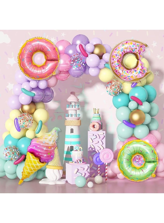 Amandir 139pcs Pastel Donut Balloon Garland Arch Kit, Donut Sweet One Birthday Party Decorations Pink Sprinkles Confetti Ice Cream Foil Balloons for Donut Grow Up Baby Shower Two Sweet Party Supplies - Image 1