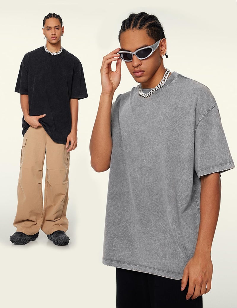 Arssm 3 Pack Men Oversized T Shirts Vintage Tee Loose Fit Short Sleeve Casual Streetwear Baggy Washed Unisex Tops(BlackGreyBeige-3XL) - Image 5