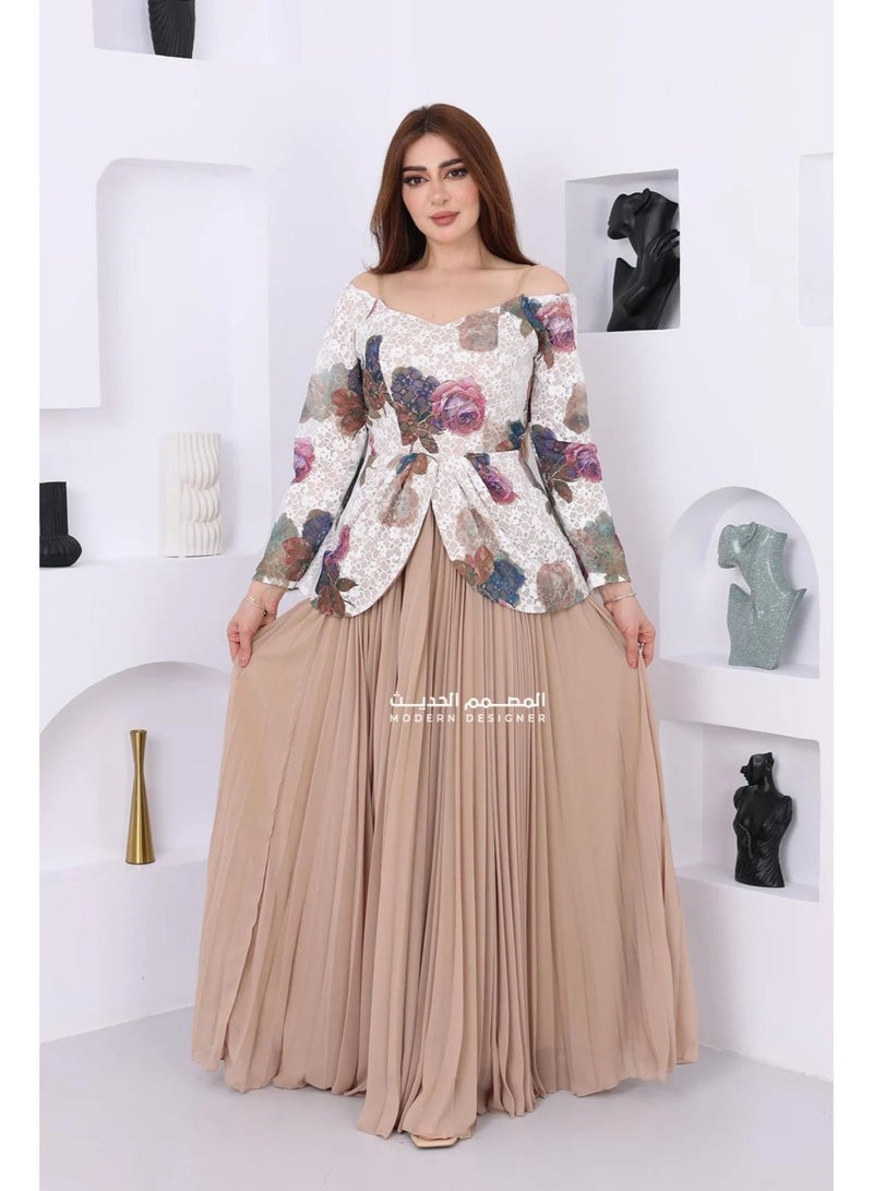 المصمم الحديث فستان مناسبات فاخر بتصميم يجمع بين الأناقة والفخامة، مثالي للمناسبات والحفلات يتميز الفستان بتصميم فريد من براند المصمم الحديث - Image 1