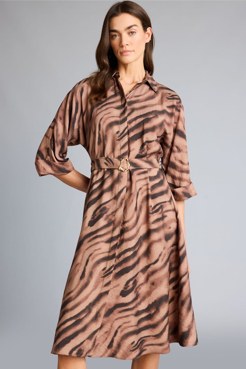 DeFacto Brown Woman Shirt Collar Double Sleeves Dress Casual - Image 3