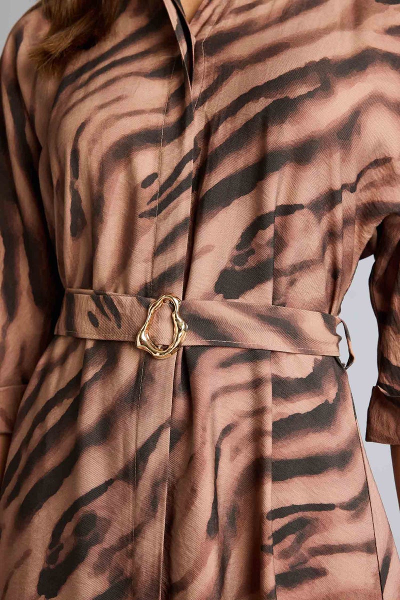 DeFacto Brown Woman Shirt Collar Double Sleeves Dress Casual - Image 4